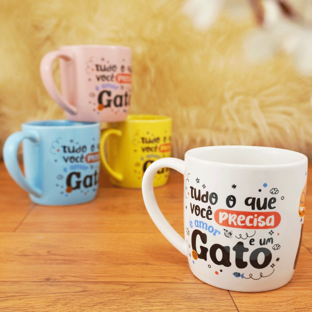 Caneca Porcelana Club 350ml Chá Café Capuccino Pets Gatos Cores