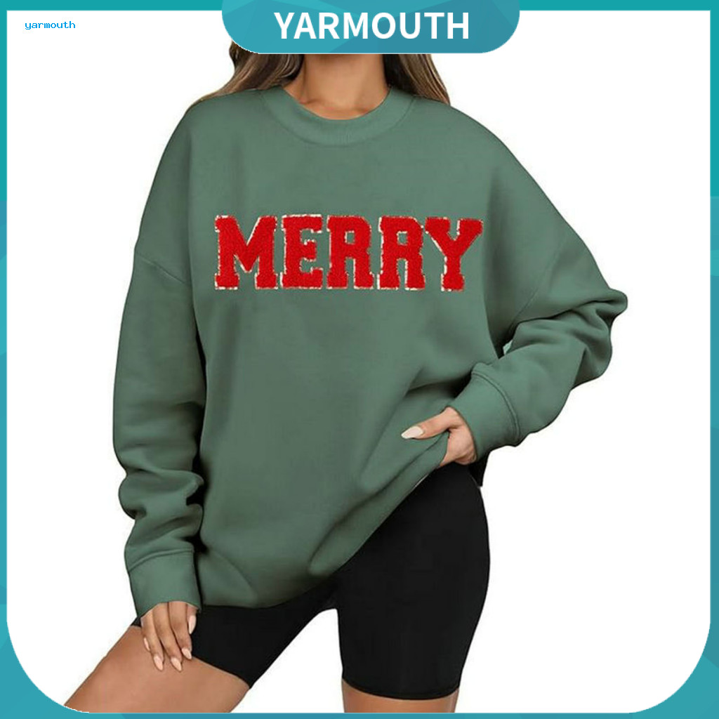 Women Sweatshirt Spring Women’s Loose Fit Mid-length with Monogram Pattern O-neck Elastic Cuffs Hem – Hop Style Pull