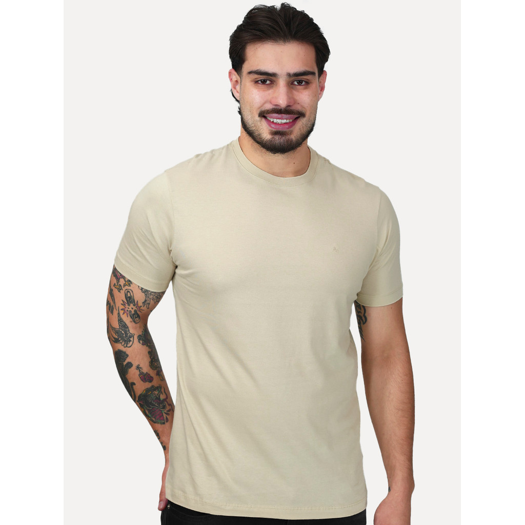 Camiseta Aramis Masculina Basic Lisa Mono Icon Original Areia