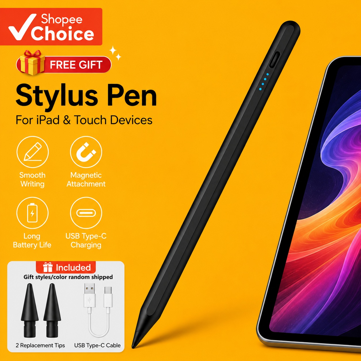 Caneta Stylus Universal para iPad, Tablet, Xiaomi, Huawei, Honor e outros celulares - Caneta Capacitiva Ativa