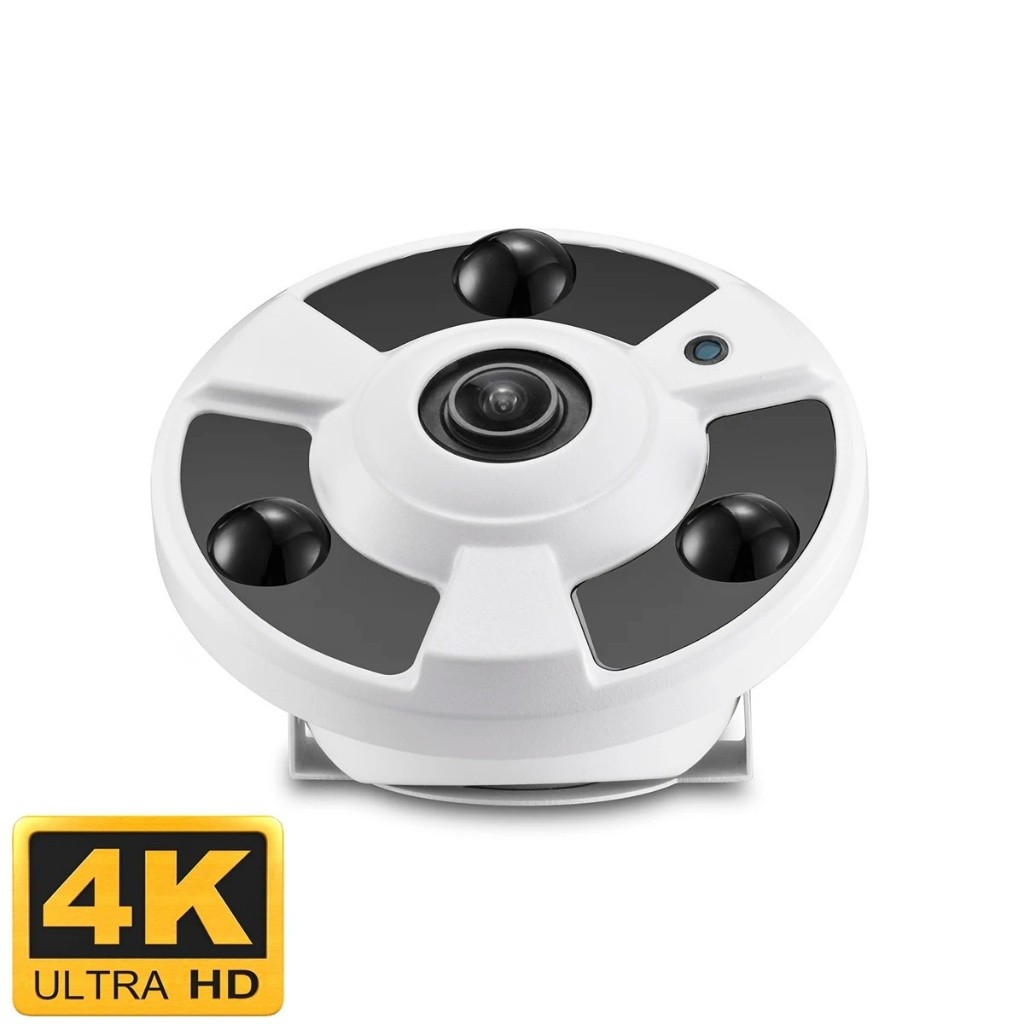 Câmera IP POE Ultra HD De 5MP 4K , Lente Panorâmica Olho De Peixe De 1.7 Mm , 1080P AHD , Suporte ONVIF , Gravação De Áu