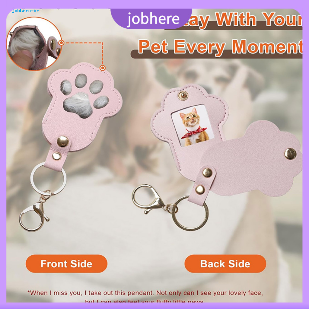 Pet Hair Keychain Engraved Pendant with Dog Cat Claw Design Faux Leather Holder Personalized Loss Keepsake for Rememberi