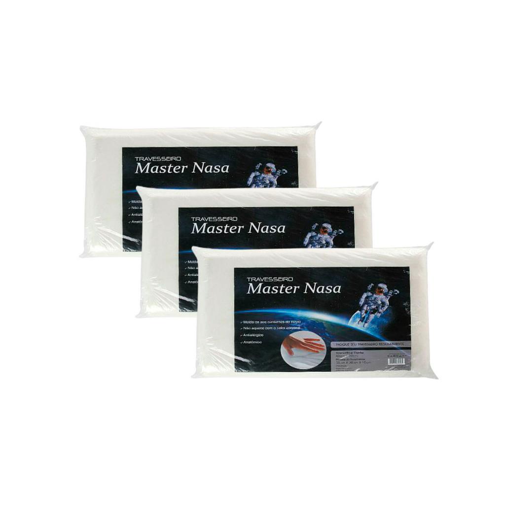 Travesseiros Nasa Viscoelástico - 3 Peças 58x38x10cm Master Comfort Super Macio Confortável Bom Sono