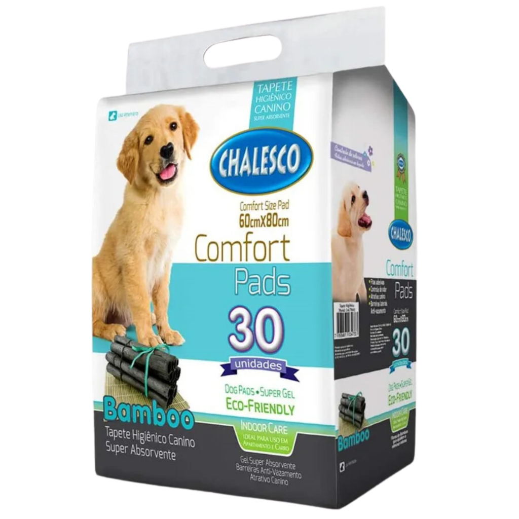 Tapete Higienico Chalesco Bamboo Carvão Ativado Comfort Pads 60x80cm C/ 30un