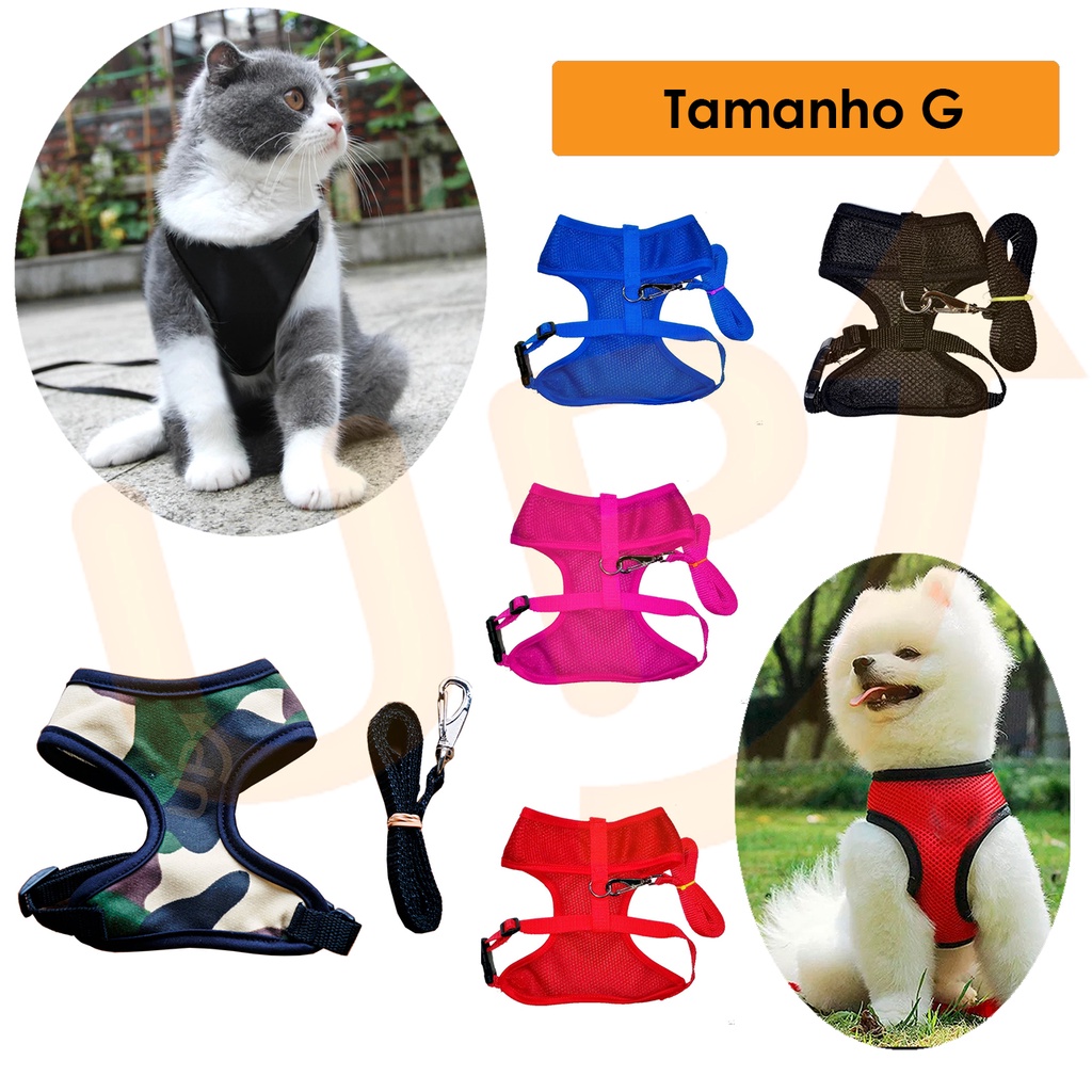 Coleira Peitoral Colete Comfort Respiravel Tam .G c/ Guia Porte Grande - Caes Gatos e pets diversos