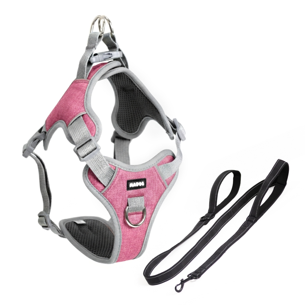 Peitoral Pet Antipuxão Comfort ROSA + Guia Longa 1,5m Madog