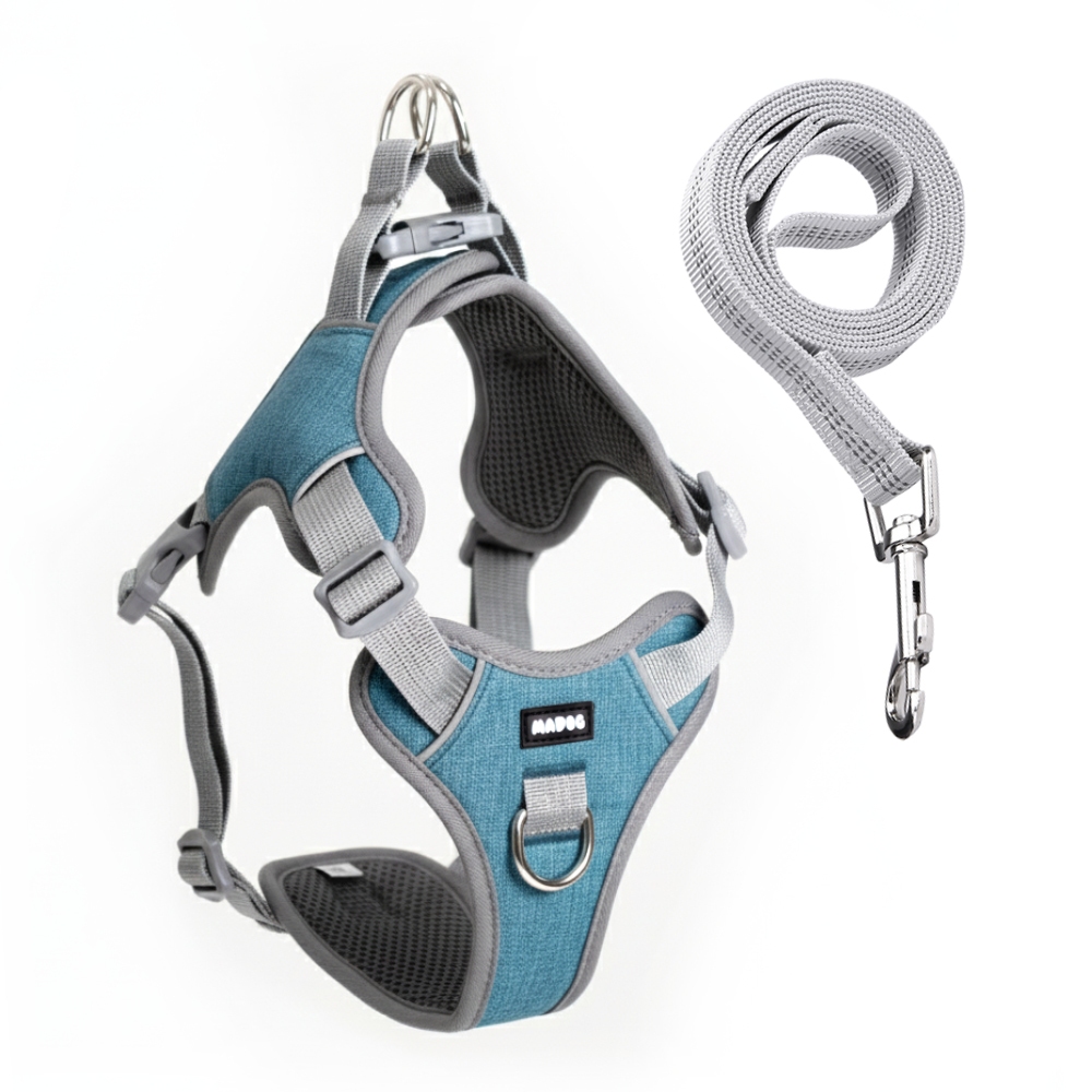 Kit Peitoral Antipuxão para Cachorro MADOG COMFORT + Guia de Passeio Basic