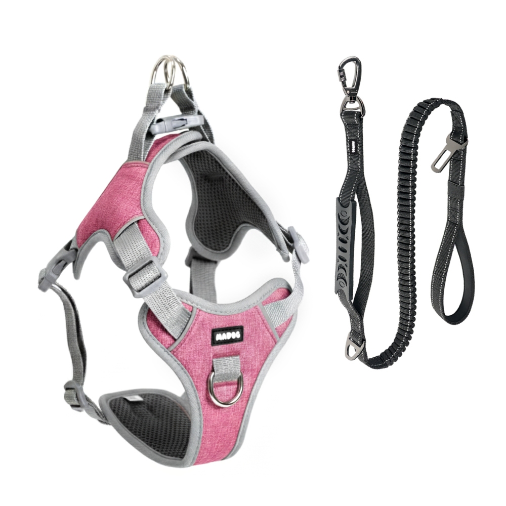 Coleira Peitoral Guia Antipuxão com Cinto de Segurança Cachorro MADOG Comfort ROSA