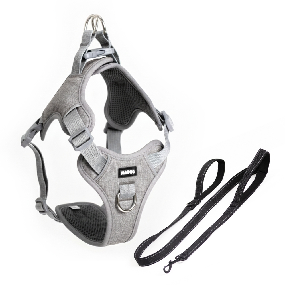Peitoral Pet Antipuxão Comfort CINZA + Guia Longa 1,5m Madog
