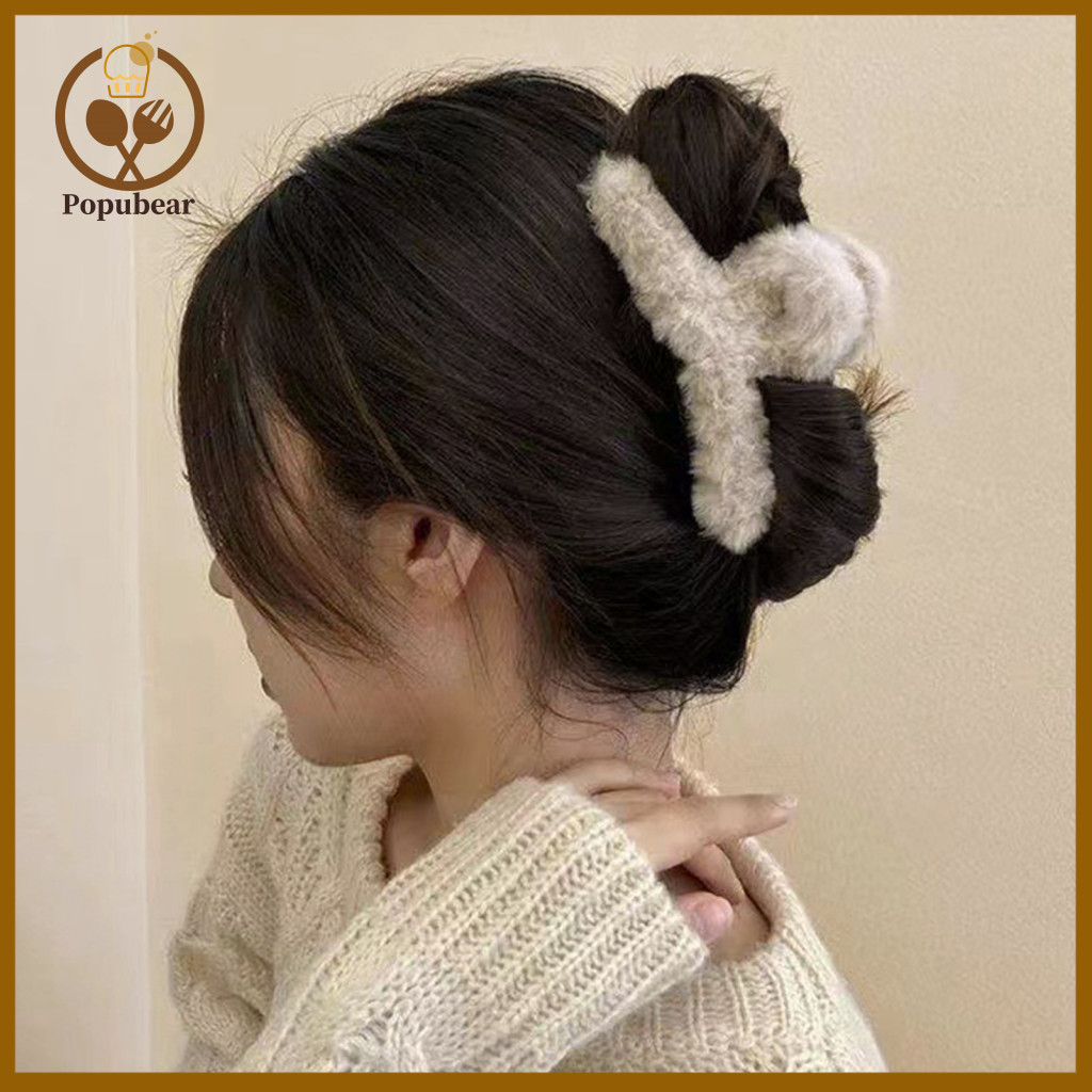 Plush Hair Claw Thin Fuzzy Clip Non-slip Strong Hold Solid Color Clamp for Women Thick Curly Fall Winter Fashion Accesso