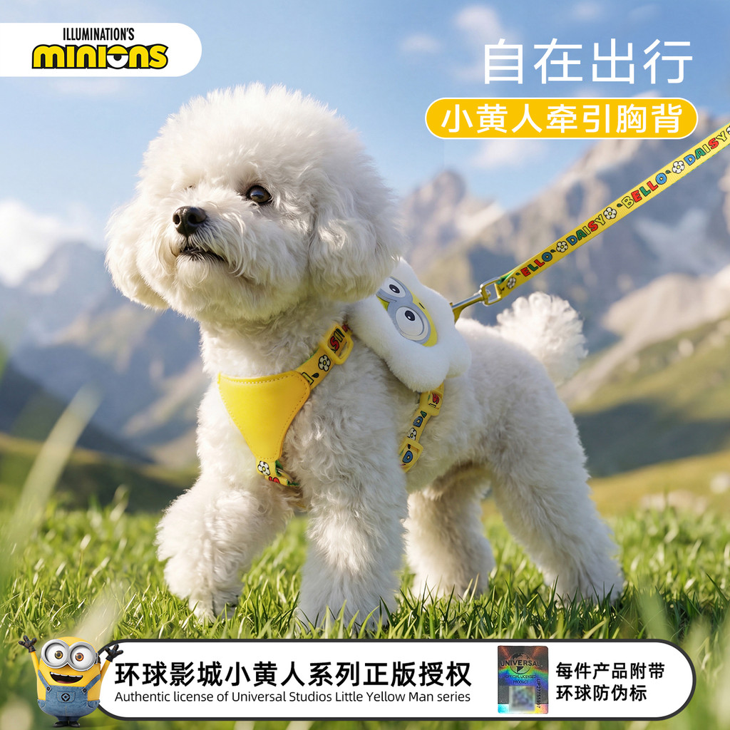 Hoopet x Minions Co-Branded Dog Leash Pequeno Dog Teddy Bichon Peito Strap Cat Leash Dog Walking Leash