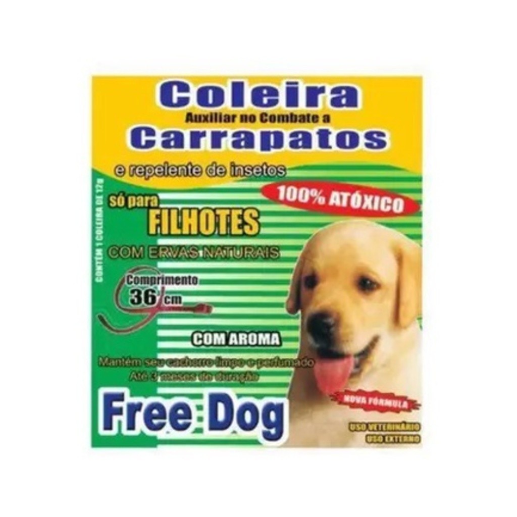 Free Dog Para Cachorro Filhotes Coleira Auxiliar No Combate Contra Pulgas/ Carrapatos Para Cães - 36cm