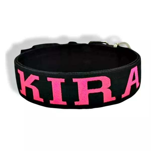 Coleira Para Cachorro Cetim Personalizada ( Preto e Rosa Flúor ) Amorosso Dog Pet