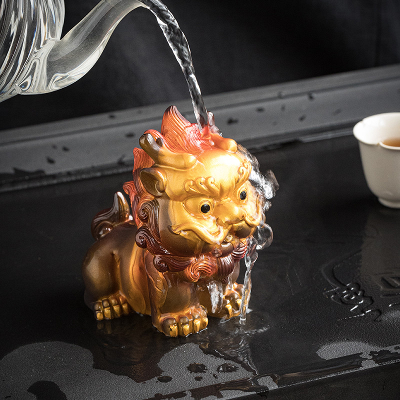 Enfeites para animais de estimação de chá Pixiu pode levantar produtos Premium Lucky Golden Toad Tea Play Mesa de chá Ba