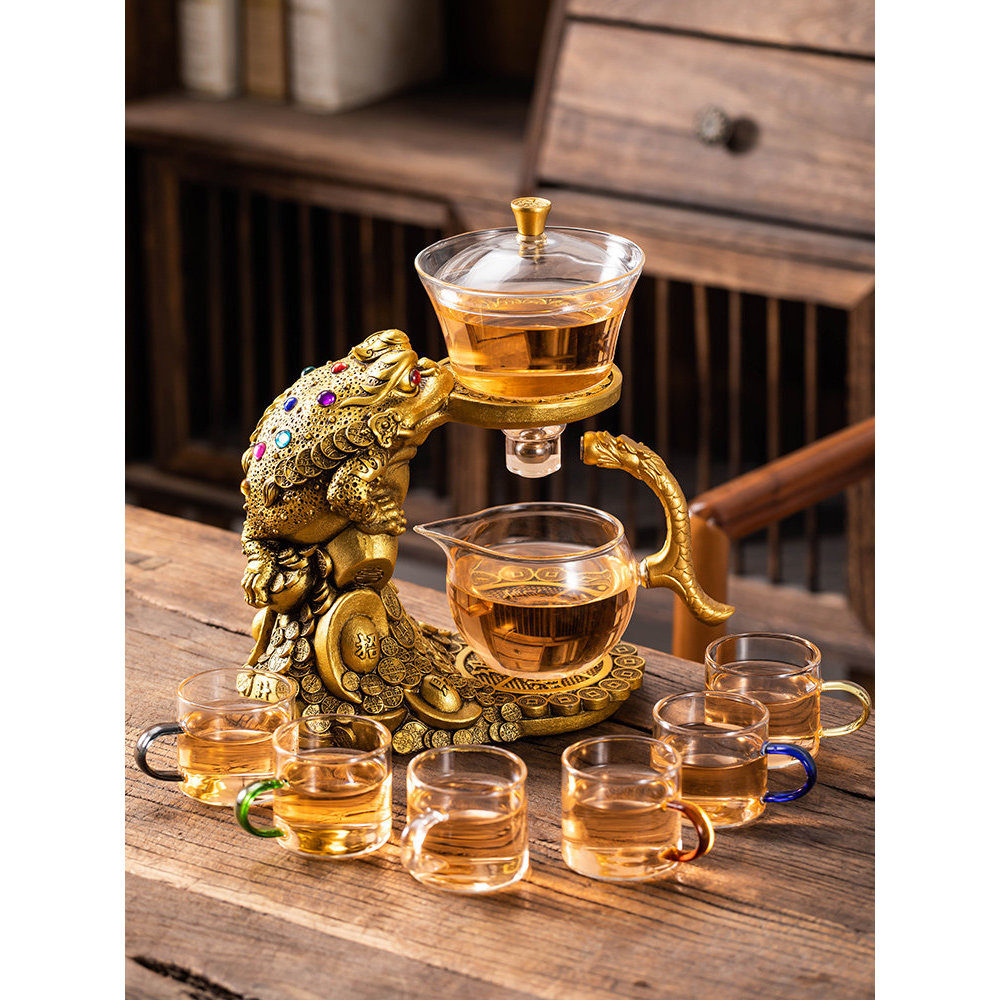 [Special Offer] Golden Toad Glass Automatic Tea Set for Home Use, Attracts Wealth and Treasure, Lazy Tea Maker, Kung Fu
