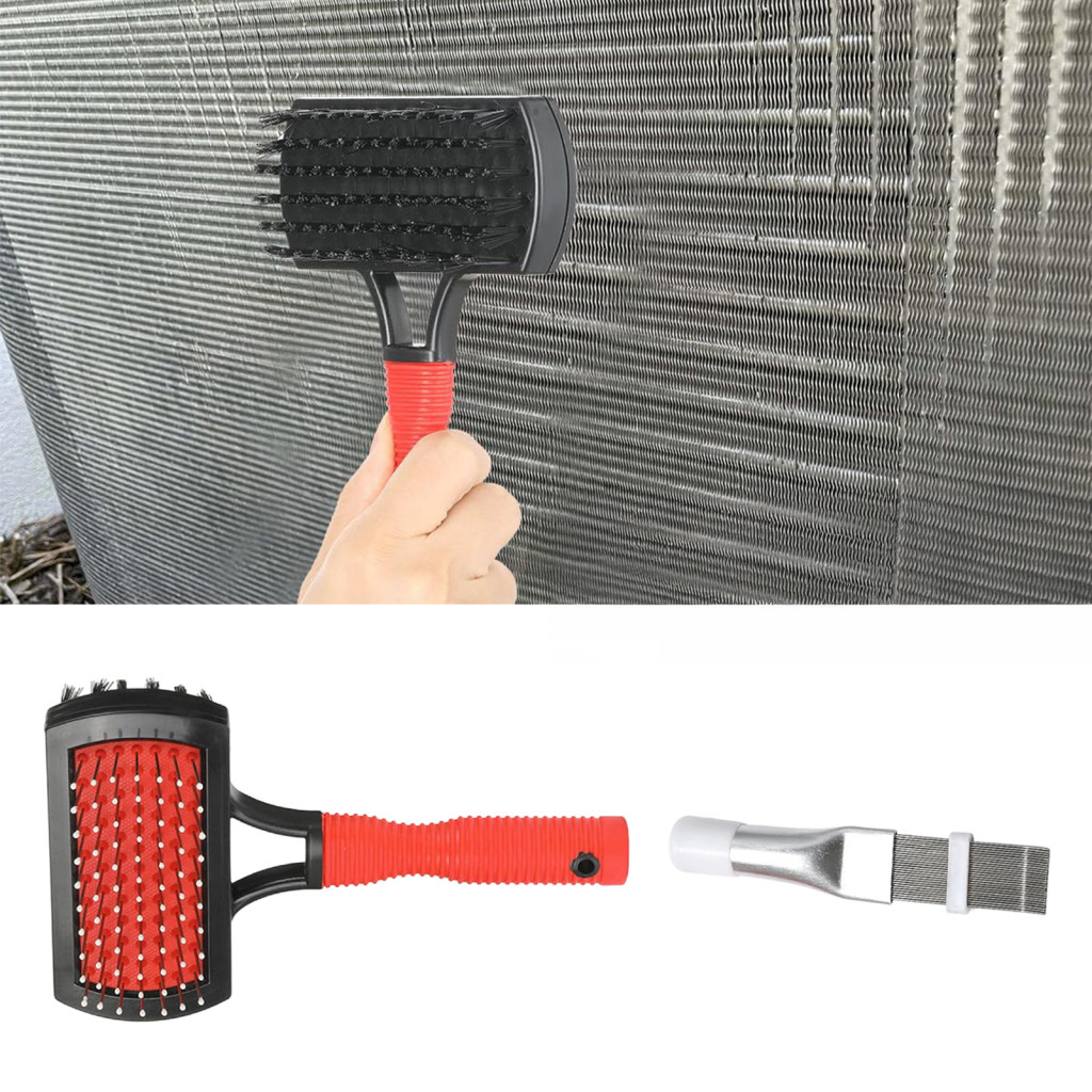 Double-sided Ac Coil Brush Set with Stainless Steel Fin Comb – Compact Hvac Condenser Cleaner for Efficient Air Condit