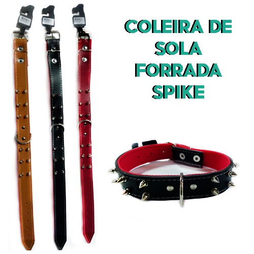Coleira de Couro com Cravos Spike para Cachorro de Grande Porte