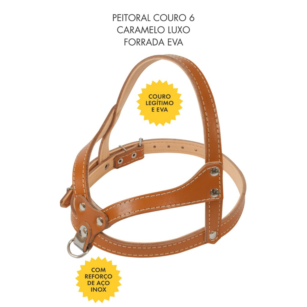 Peitoral Coleira Couro Premium nº 6 Cachorro Cão Pet