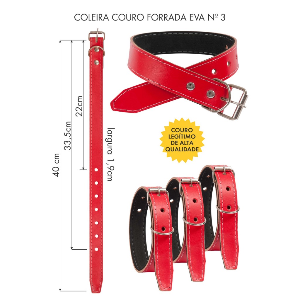 Coleira Couro Forrada EVA nº3