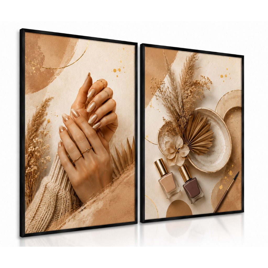 Kit 2 Quadros Nail Designer Boho Luxury Elegância e Sofisticação para Seu Studio