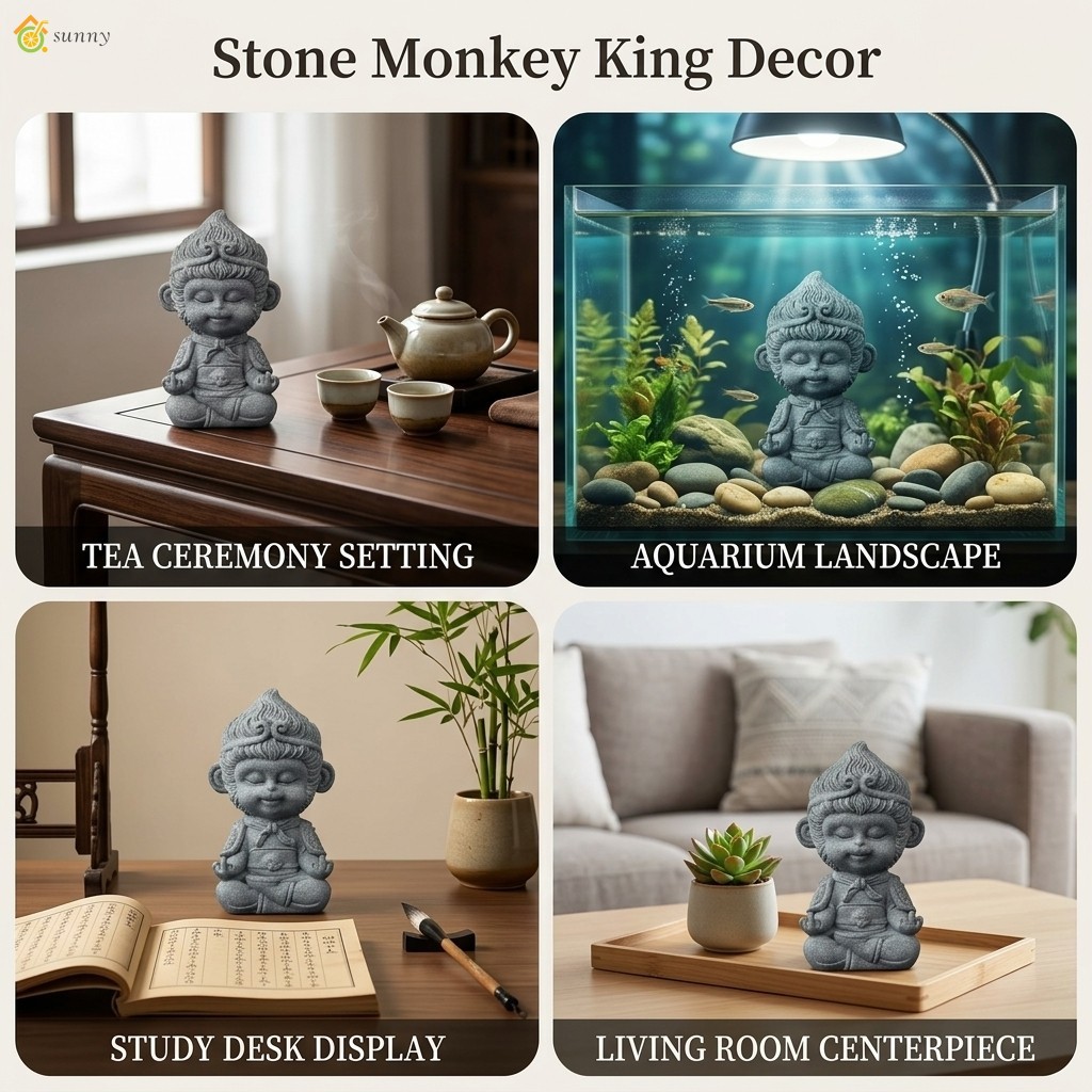 Sun-Wukong Tea Pet Ornament Estatueta De Arenito Verde Natural Para Mesas De Chá Tanques De Peixes E Decoração De Casa E