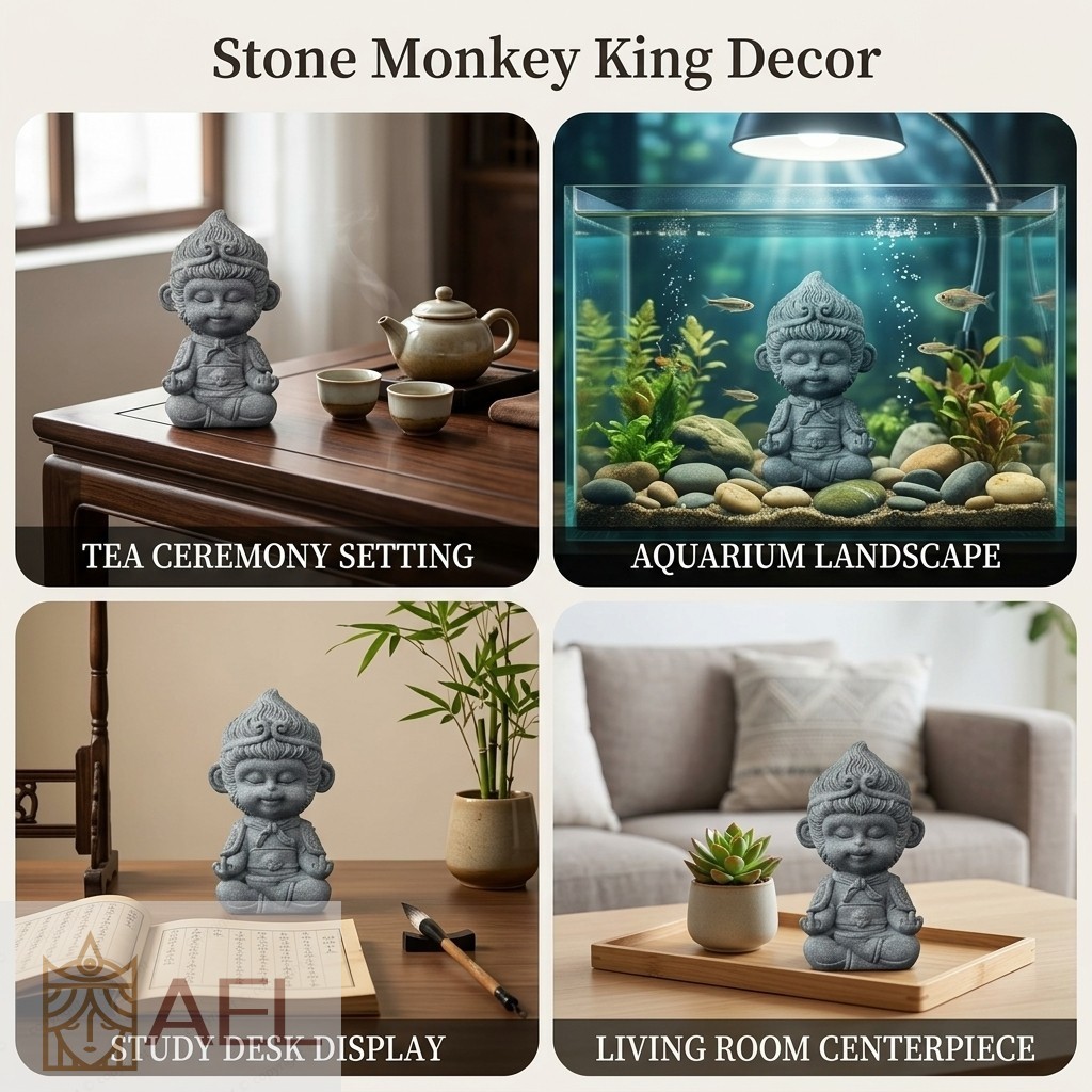 Sun-Wukong Tea Pet Ornament Estatueta De Arenito Verde Natural Para Mesas De Chá Tanques De Peixes E Decoração De Casa E