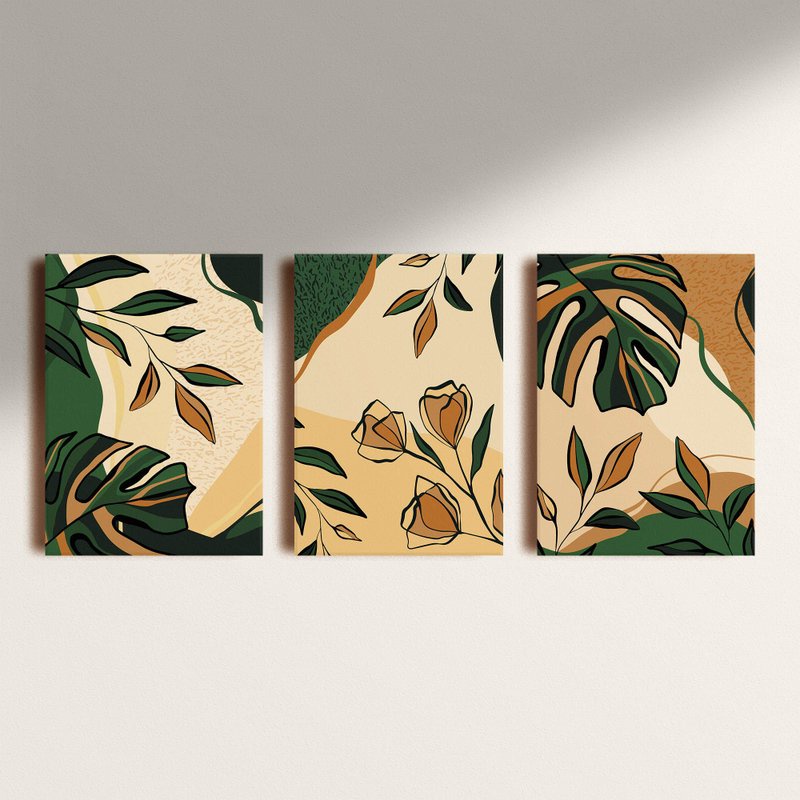 Kit Quadros Decorativo  GREEN ISLAND 3 peças 20x30 mdf alta qualidade