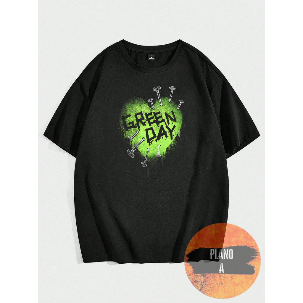 Camiseta Green Day Green Heart Qualidade Algodão Unissex Lançamento Gotico Emo Dark Goth Temos Plus Size Envio Rapido