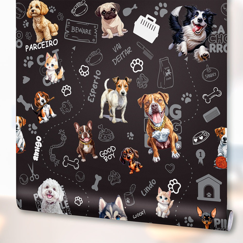 Papel de Parede Adesivo PetShop Animais Cachorro Gato Decoração Veterinaria dog Vinilico Lavável
