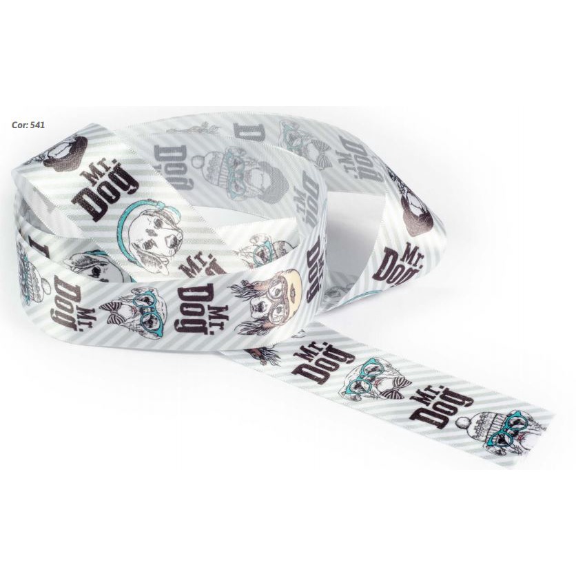 Fita Cetim Hd Petshop - Mr. Dog 38mm - 10m - Para Gravatinha Pós Banho/tosa