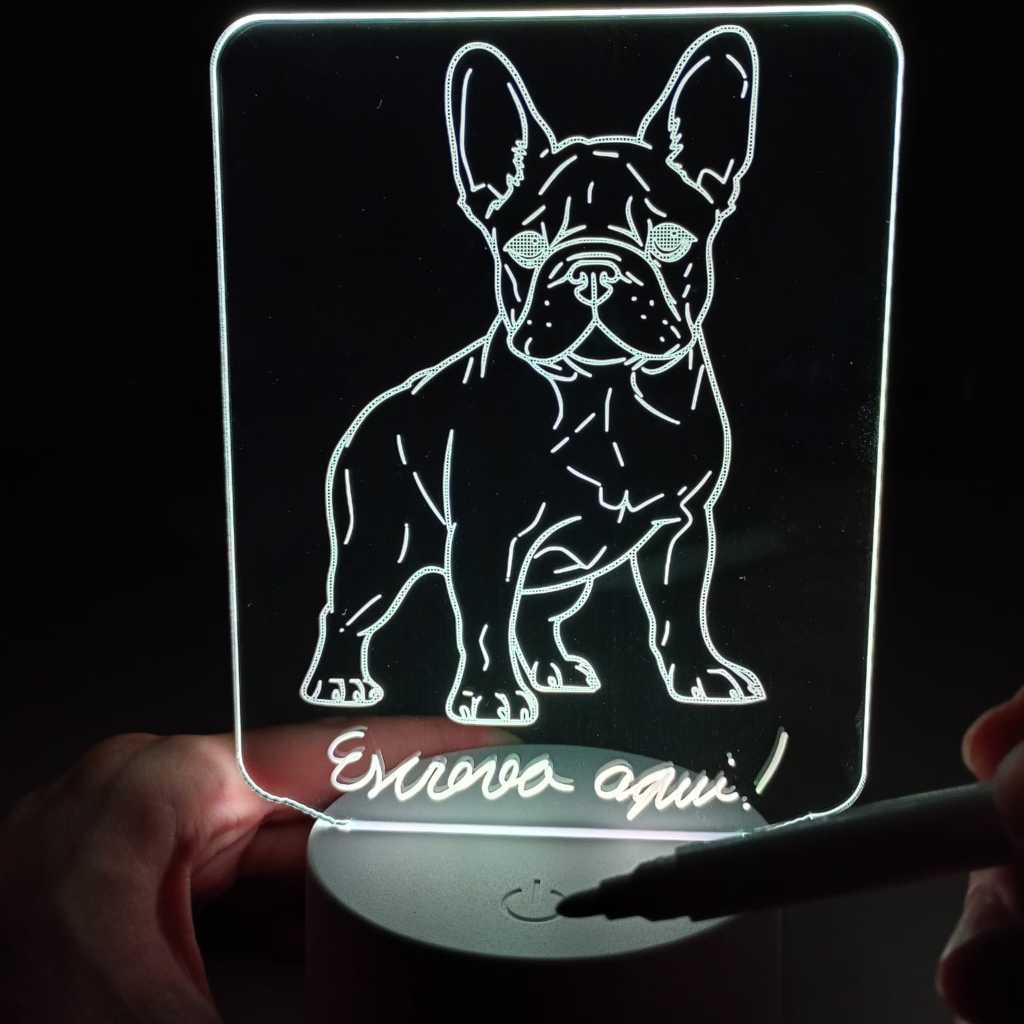 Abajur Luminária de escrever Bulldog Frânces Dog Cachorro Pet, Led 3D de Mesa Giz Ac0347 decoração petshop shop com nome
