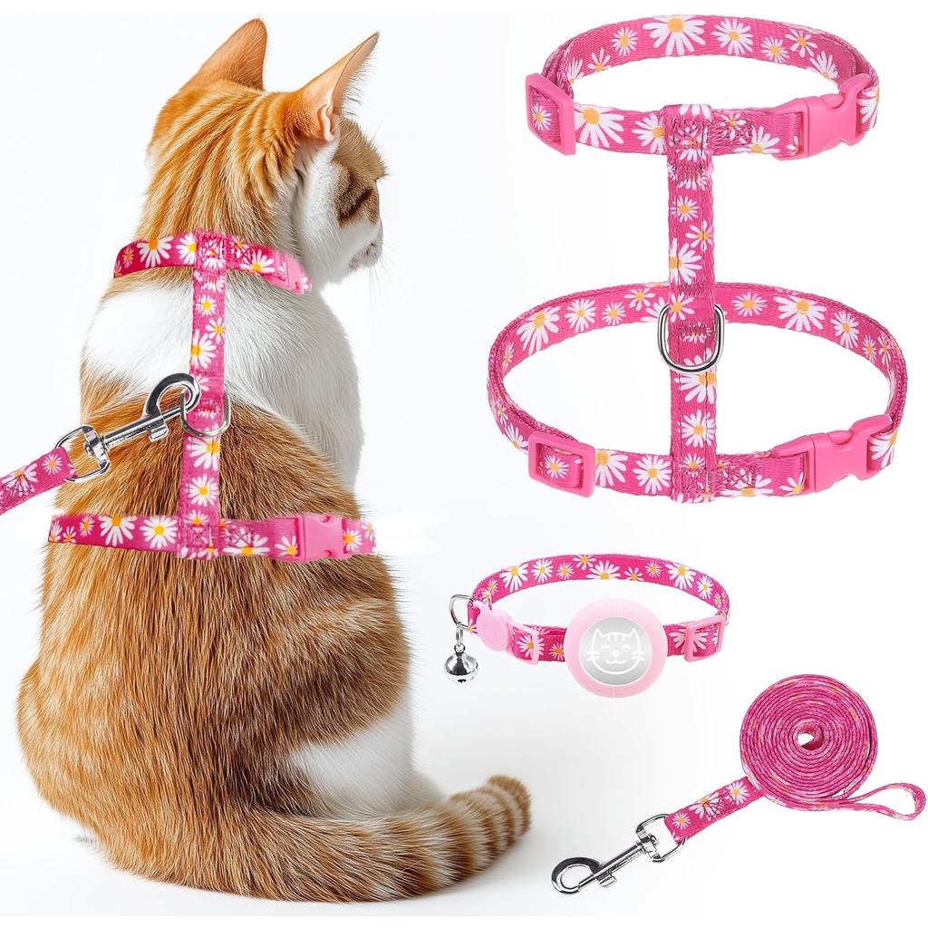 KOOLTAIL Cat Harness and Leash Set Escape Proof with Airtag Holder Collars (3 in 1), Comfortable Lightweight Adjustable