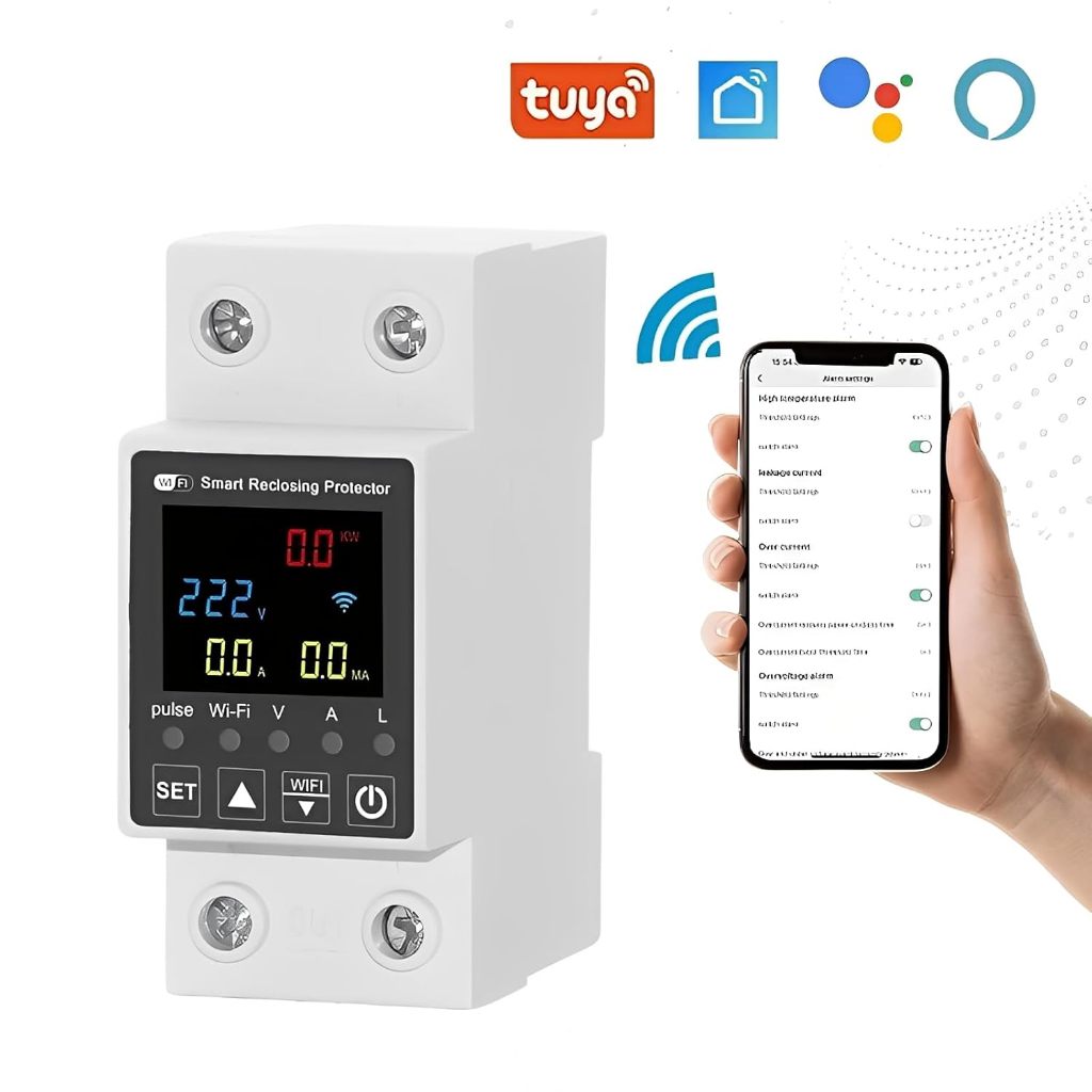 Disjuntor Wifi 1-63A Compatível Alexa Google Monitor Energia Temperatura 1P Bivolt 110-240V