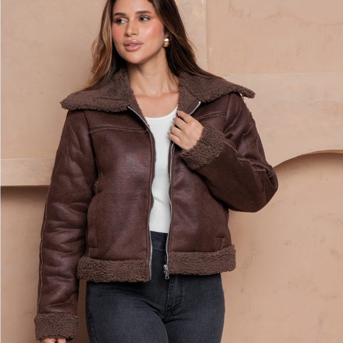 Jaqueta Inverno Suede Forro Peluciado Elegante Moda