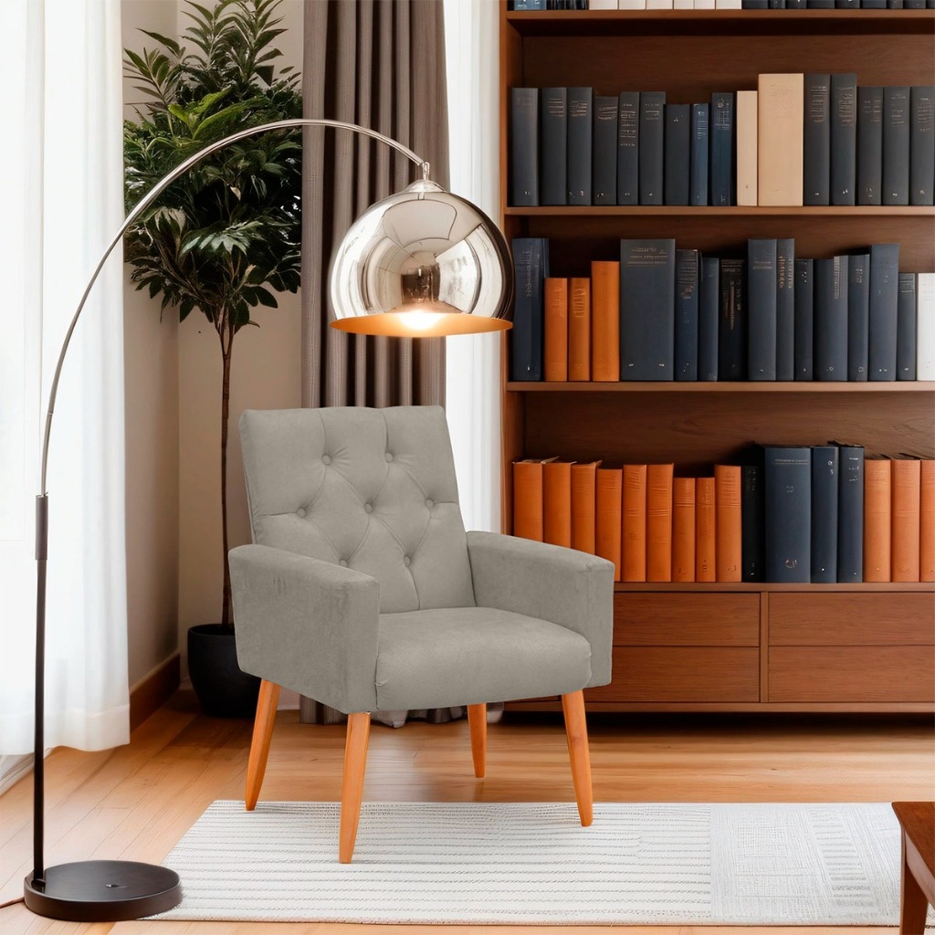 Poltrona Capitonada Reforçada Suede Bege