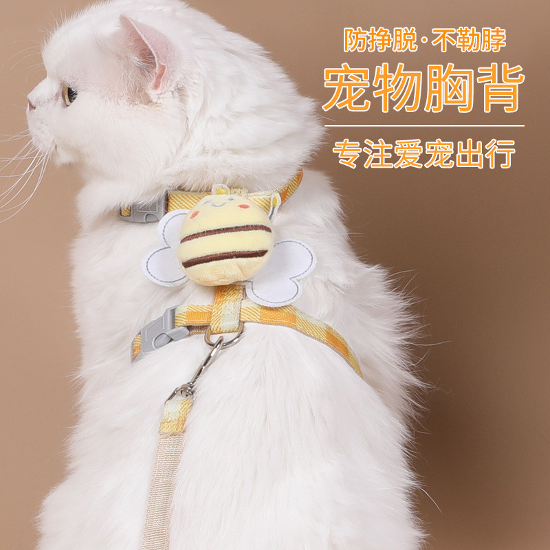 Little Bee Cat Leash Outing Cat Leash em forma de I ajustável peito traseiro Anti-quebra trela para animais de estimação