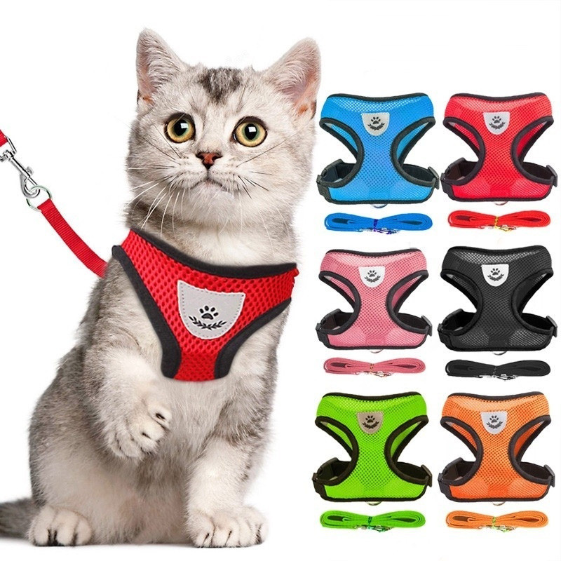 (Normma) Cat Harness Ajustável Poliéster Malha Respirável Macio Colete Andando Leash Chumbo Colorido Para Small Medium