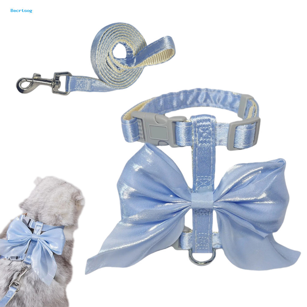Pet Harness for Cats Adjustable Kitten Cute Bow Cat with Leash for Kittens Adult – Glossy Comfortable Perfect for Outd