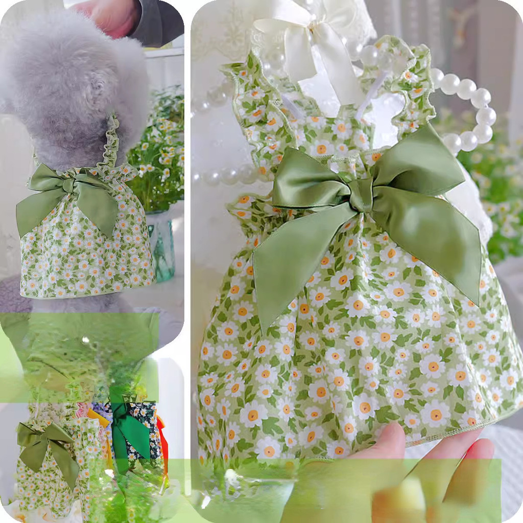 Vestido De Cachorro Para Shih Tzu Daisy Print Saia De Princesa Bonita Com Gato Bow Teddy Bichon Verão Animal De Estimaçã