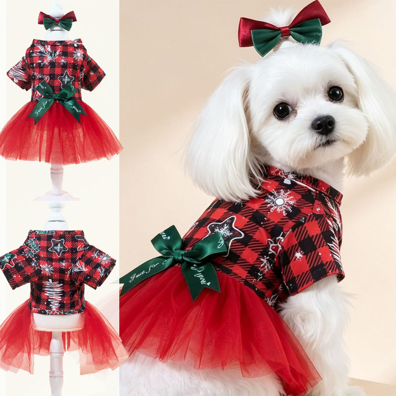 Vestido Para Animais De Estimação Roupas De Natal Cachorro Xadrez Tutu De Princesa Roupa De O Shih Tzu Teddy Chihuahua F