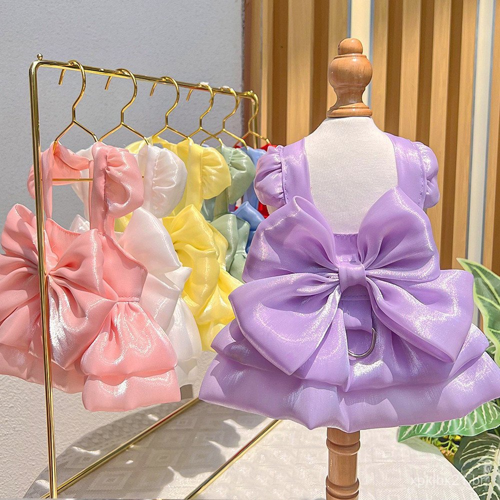 Vestido para Cachorro Shih Tzu Vestido de Princesa Sem Mangas com Laço de Gato Noiva Teddy Pet Véu de Verão Fantasia de