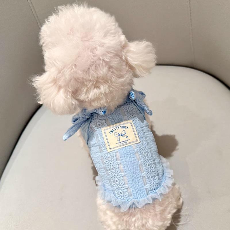 Roupas de cachorro verão estilo fino malha respirável oco Jacquard camisola teddy Bichon pomeranian Yorkshire Shih Tzu P