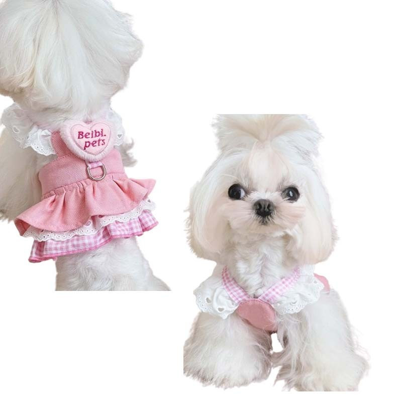 Vestido Rosa Para Cachorro Shih Tzu Fêmea Princesa De Verão Fino Teddy Pomeranian Saia De Ganga Sweet Style Cat Costume