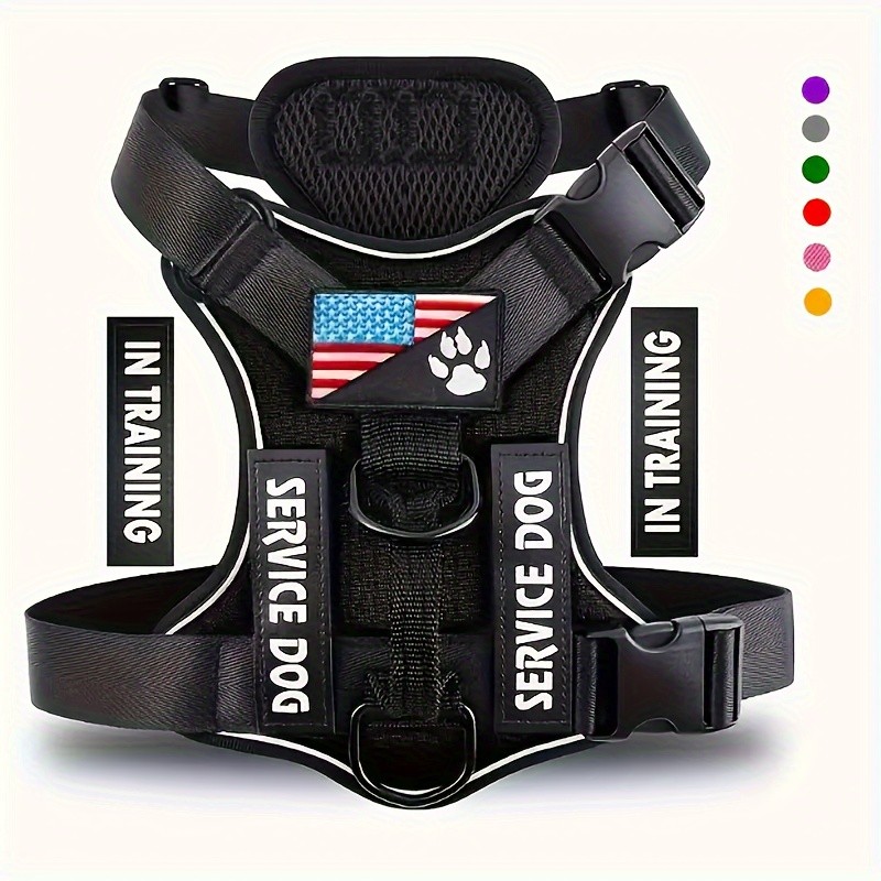 Dog Harness, Reflective Dog Vest Harness with 5pcs Patches, Adjustable Soft Oxford Pet Harness, Inner Layer Mesh, Easy t