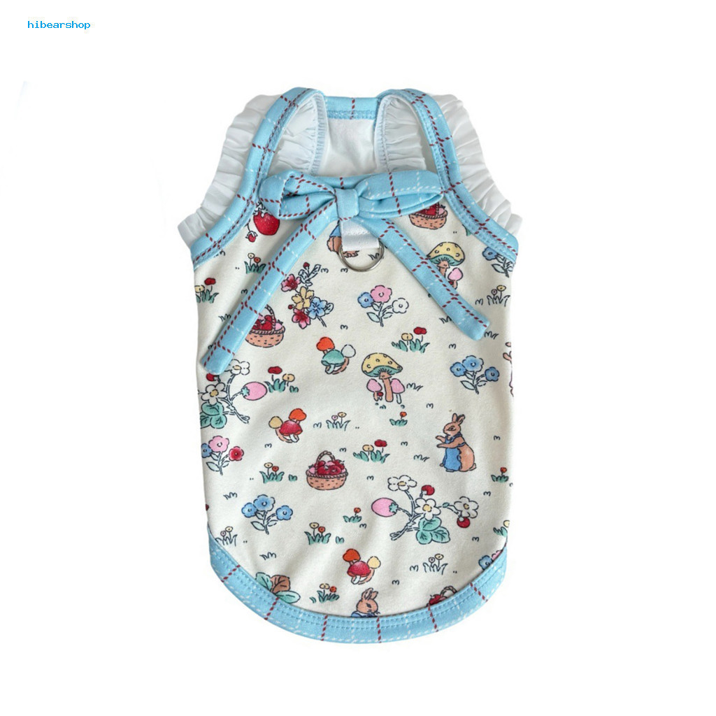Dog Vest with Traction Ring Metal D-ring Pet Harness Soft Breathable Fabric Cartoon Print Loose Fit Bow Tie for Small