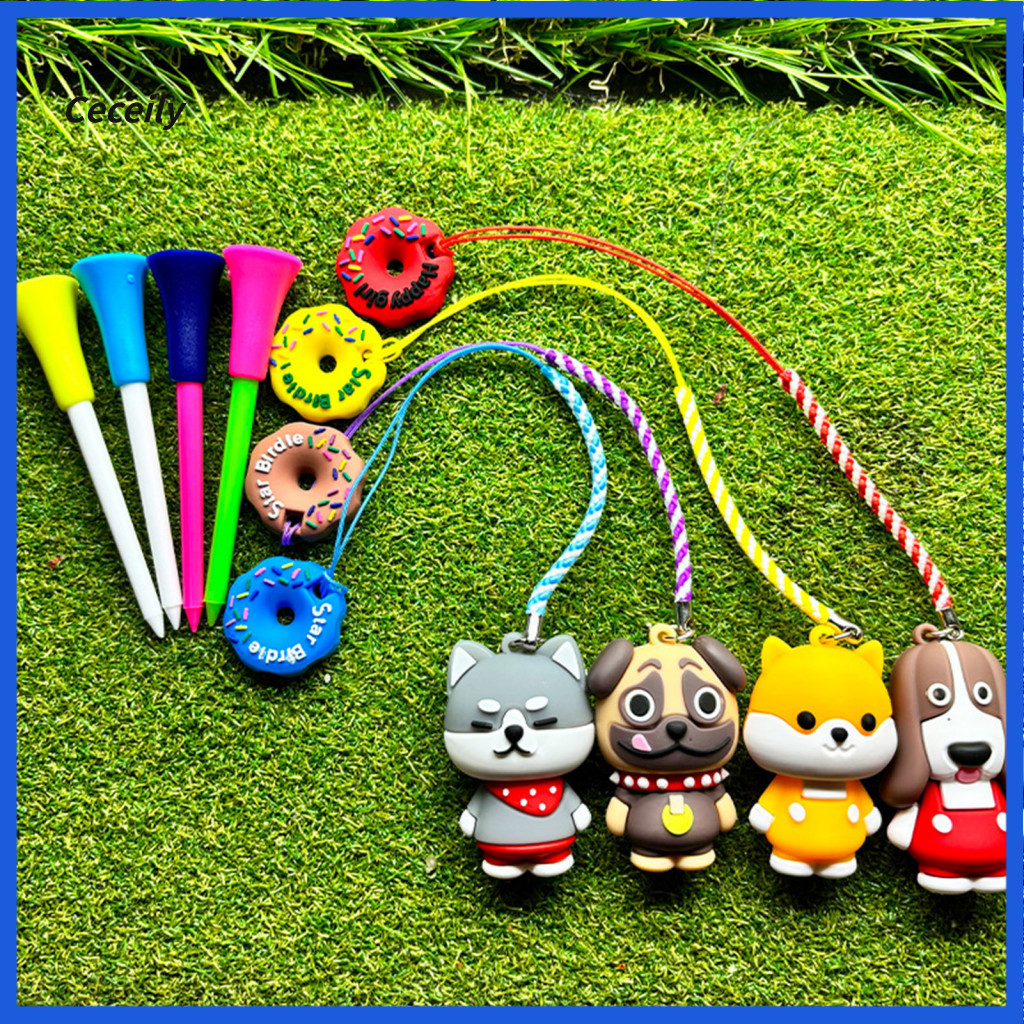 Colorful Golf Tee Rings Easy Identification Tees Cartoon Dog Holder with Strap – Plastic Anti-lost Ring Accessory for