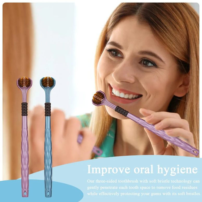 Kit 2 Escovas De Dentes 3 Lados 3D Limpeza Completa Cerdas Macias