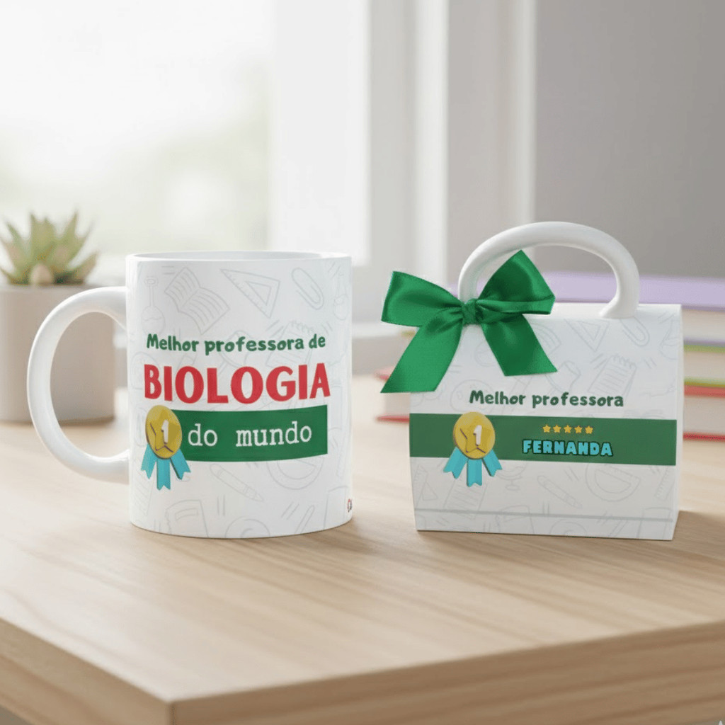 Kit Presente com Caneca + Sacola Melhor Professor Professora do Mundo Personalizada com Nome e Frase