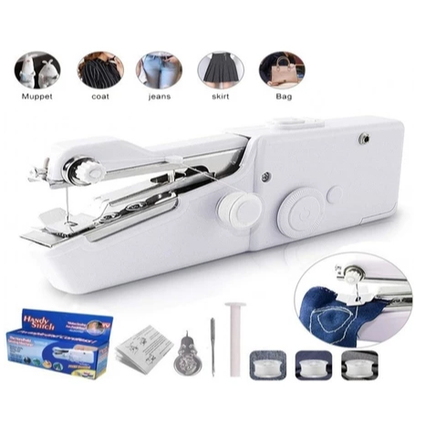 Mini Portátil Handheld Máquinas De Costura Roupas Tecidos Ponto Elétrico A Pilha