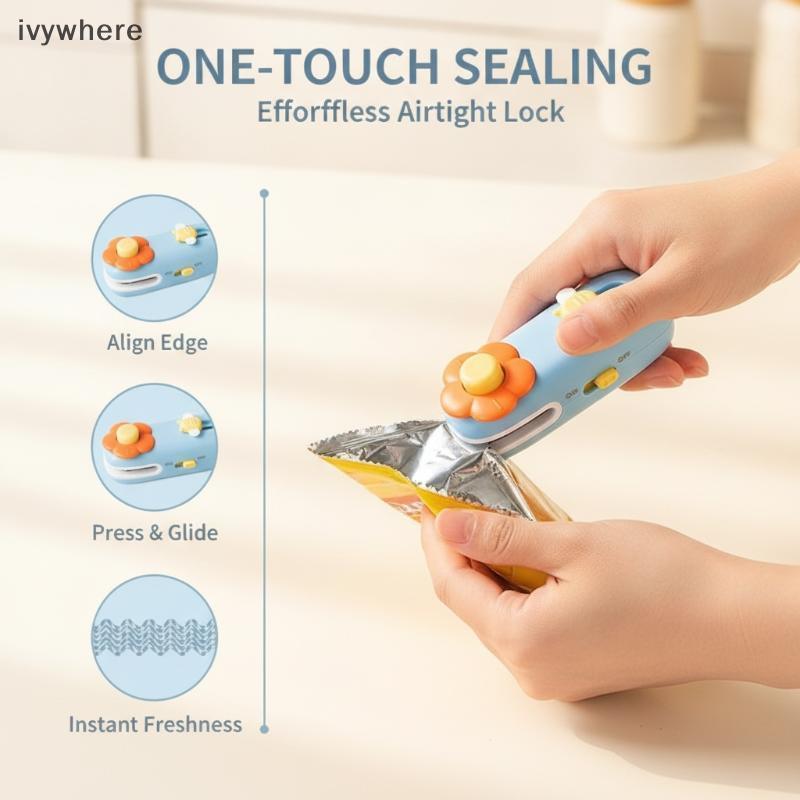 ivywhere Mini Máquina De Selagem De Saco Térmico Portátil Bonito Flor Abelha Padrão Handheld Selador Plástico Para Uso D